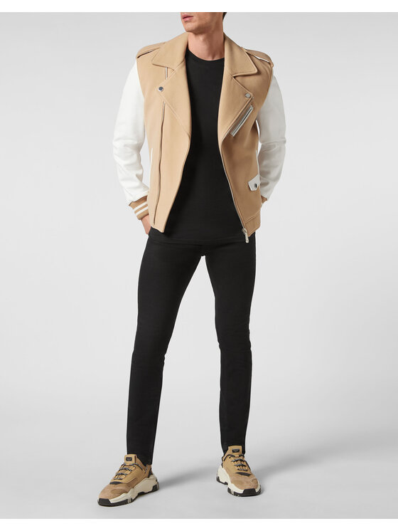 PHILIPP PLEIN PHILIPP PLEIN Kurtka skórzana 1929 Beżowy Slim Fit