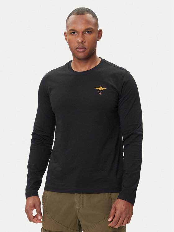 Aeronautica Militare Тениска с дълъг ръкав 262TS2390UJ00372 Черен Regular Fit