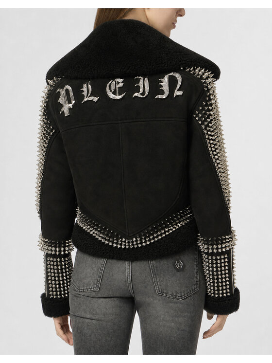 PHILIPP PLEIN PHILIPP PLEIN Kurtka skórzana 23711 Czarny Regular Fit