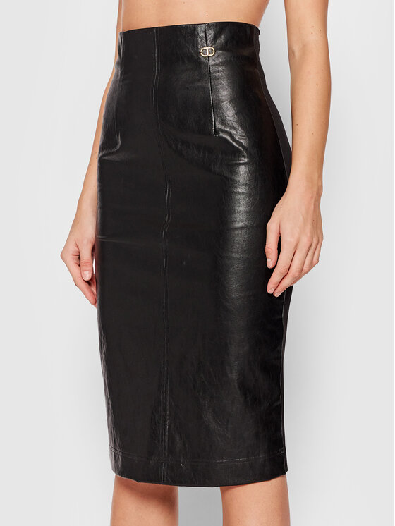 TWINSET Fustă din imitație de piele 212TP205A Negru Slim Fit