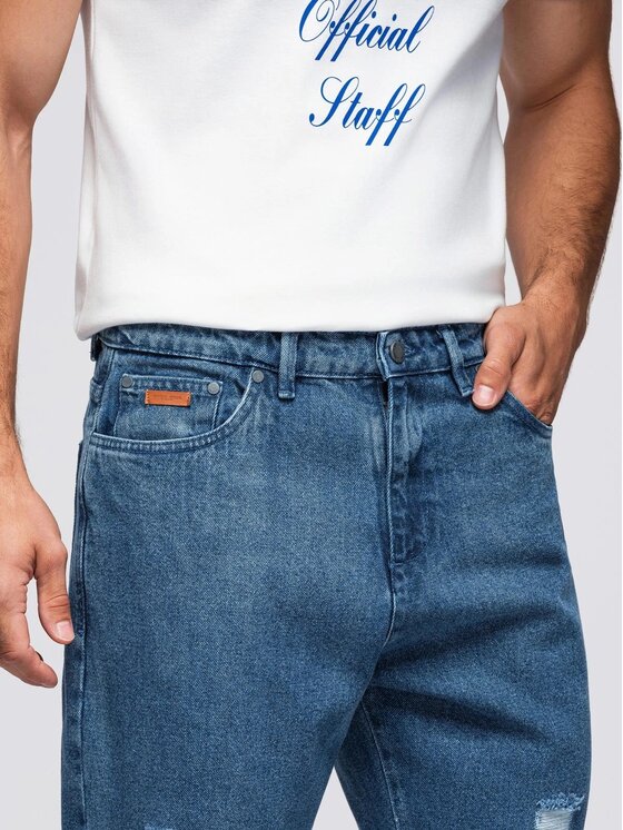 Ombre Ombre Jeansy OM-PADP-0250 Niebieski Carrot Fit