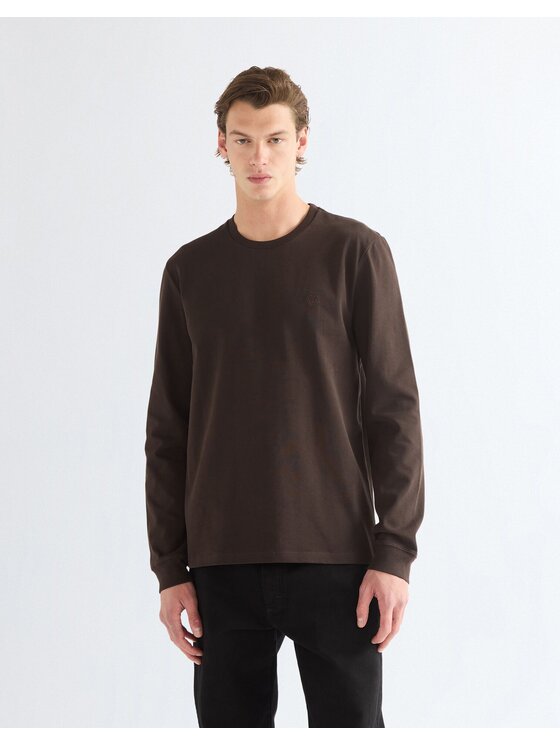 Wrangler Wrangler Longsleeve LS TEE Brązowy Regular Fit