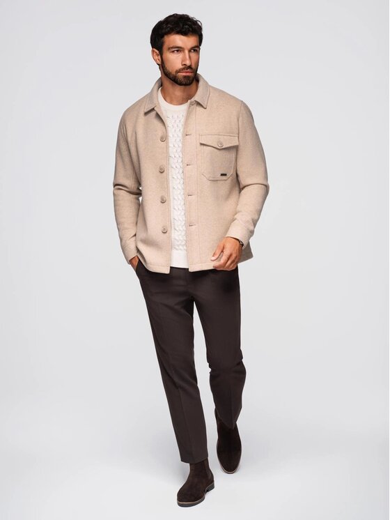 Ombre Ombre Kurtka przejściowa OM-JANP-0291 Beżowy Regular Fit