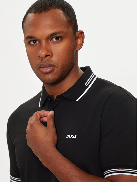 BOSS Boss Тениска с яка и копчета Paul 50506193 Черен Slim Fit