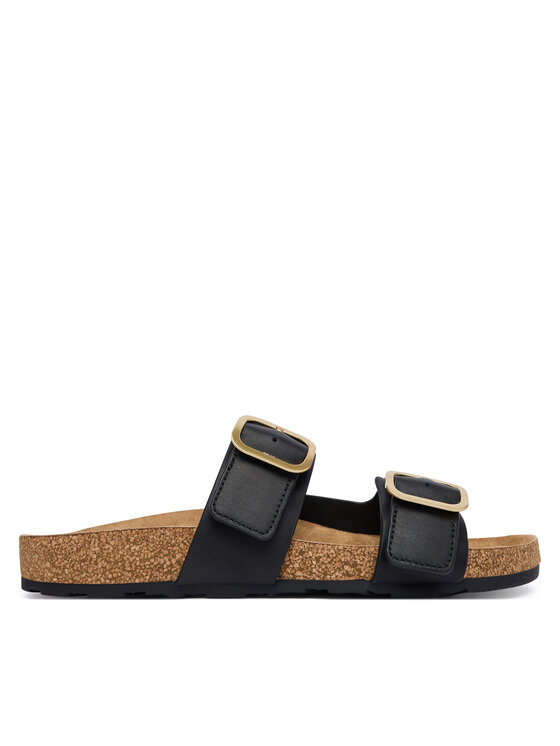 Tommy Hilfiger Tommy Hilfiger Klapki Leather Double Strap Cork Sandals FW0FW09118 Czarny