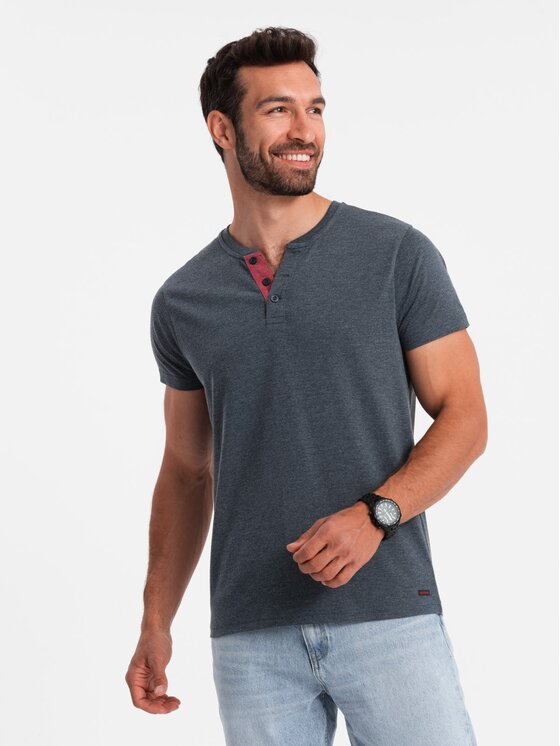 Ombre Ombre T-Shirt OM-TSCT-0155 Tmavomodrá Regular Fit