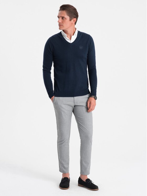 Ombre Ombre Sweter OM-SWSW-0102 Granatowy Regular Fit