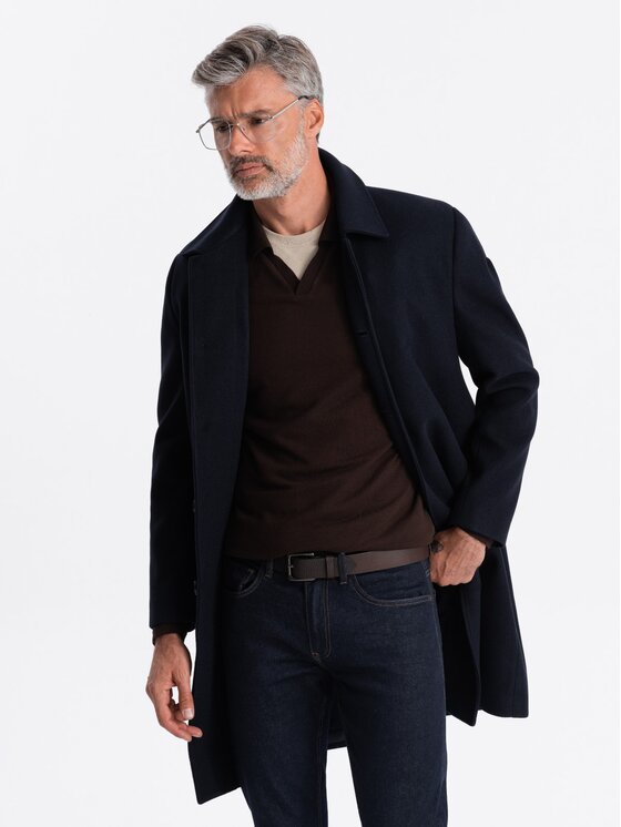 Ombre Ombre Płaszcz OM-COWC-0106 Granatowy Regular Fit