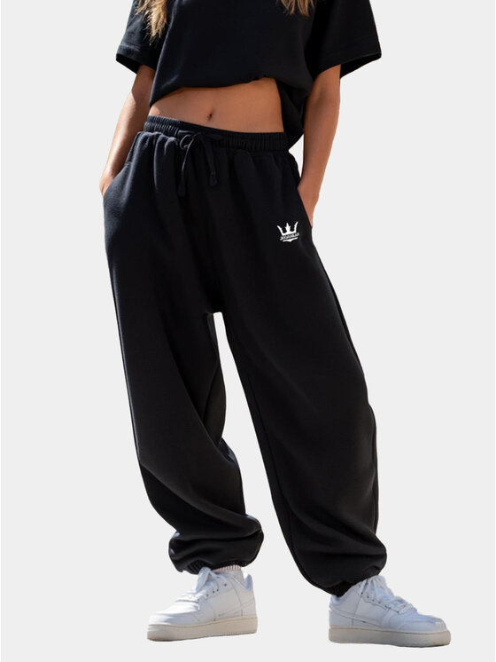 Jigga Wear Jigga Wear Spodnie dresowe Szerokie Luźne Baggy Damskie Jigga Haftowane Logo L Czarny Regular Fit
