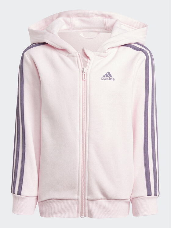 Pink adidas jacket discount with white stripes