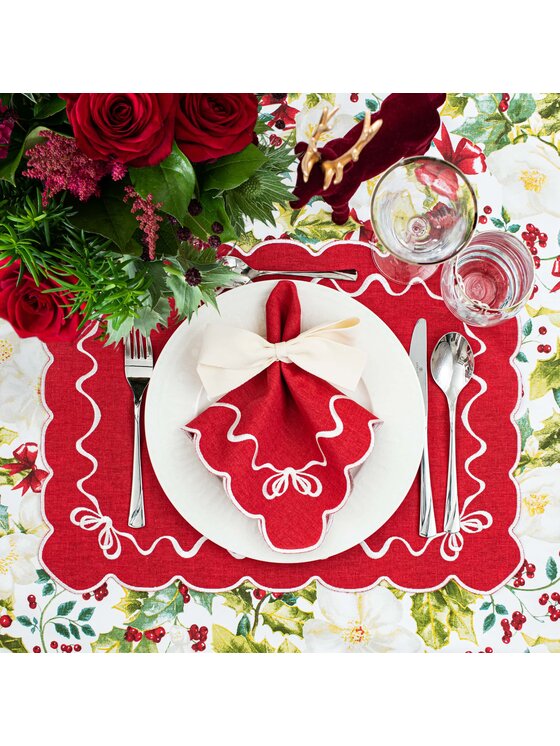 Roseberry Home Roseberry Home Podkładka na stół haftowana White Christmas Bows Czerwony