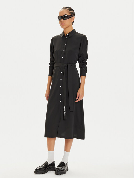 Tommy Jeans Tommy Jeans Rochie tip cămașă DW0DW19920 Negru Regular Fit
