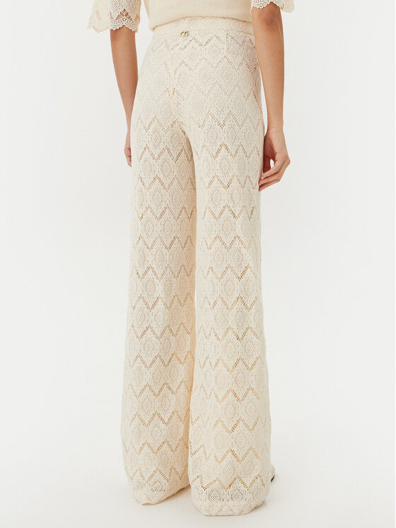 TWINSET TWINSET Kalhoty z materiálu 251TP2409 Béžová Wide Leg