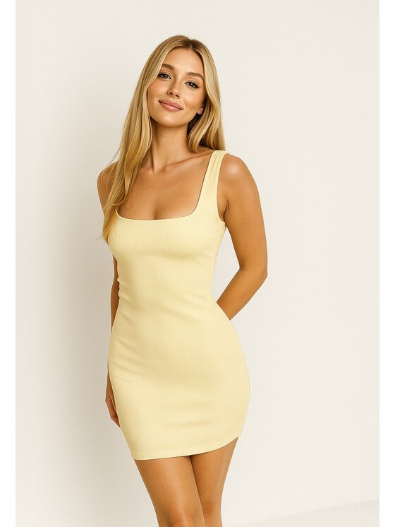 Nudyess Nudyess Sukienka letnia Soho mini z prążka Żółty Fitted Fit