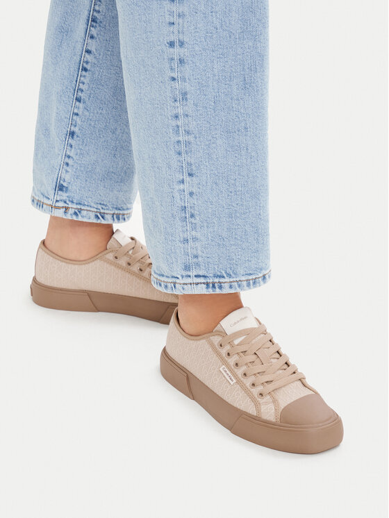 Calvin Klein Calvin Klein Sportbačiai Vulc Low Laceup Aop Canvas HW0HW03142 Smėlio