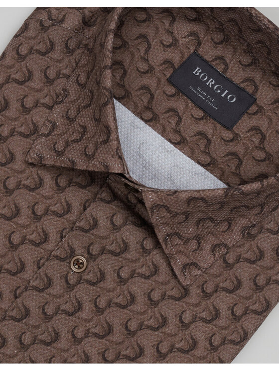 Borgio Borgio Koszula calimera 00692 Brązowy Slim Fit