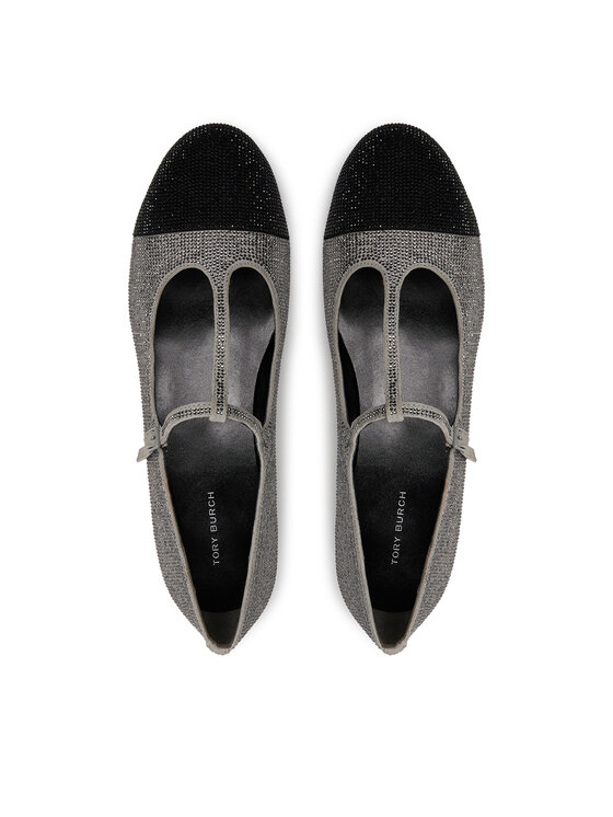 Tory Burch Tory Burch Baleríny Cap-Toe T-Strap Pave Heeled 159830 Strieborná