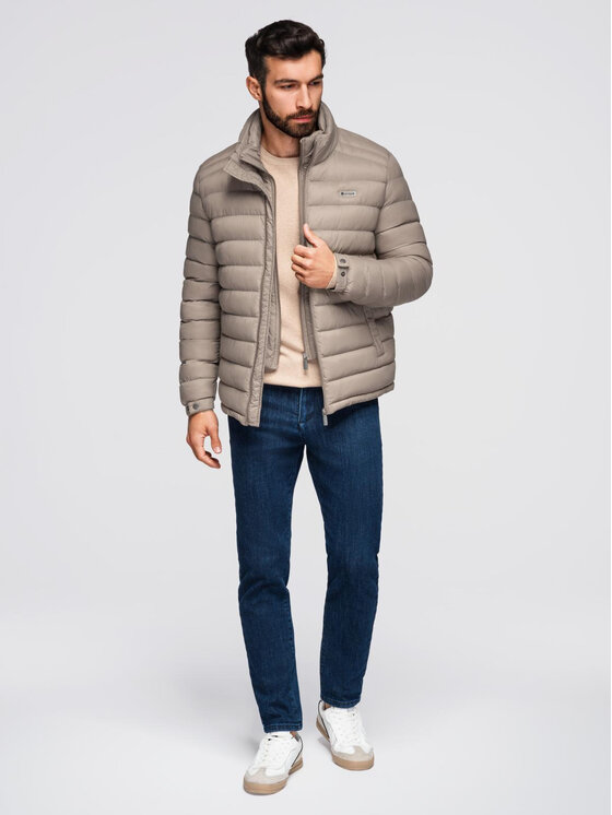 Ombre Ombre Kurtka puchowa OM-JALP-0231 Beżowy Regular Fit