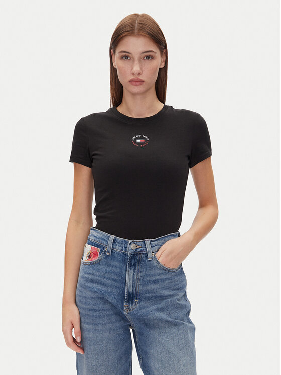 Tommy Jeans Tommy Jeans Póló Tjw Slim Essential Logo 2 Tee DW0DW20316 Fekete Regular Fit