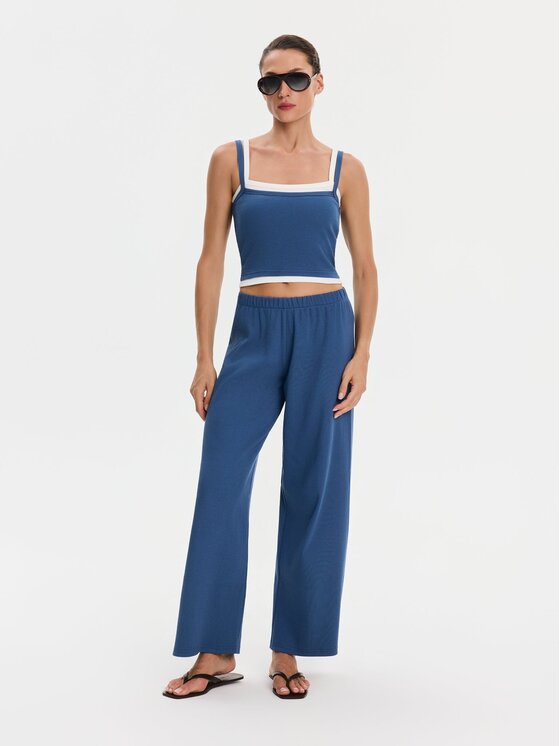 Nudyess Nudyess Top Lisa z prążka Niebieski Slim Fit