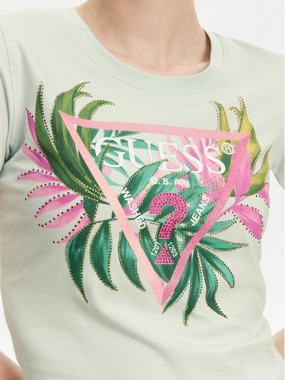 Guess Guess T-Shirt W5GI07 J1314 Tyrkysová Slim Fit