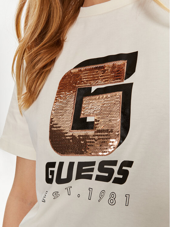 Guess Guess Tričko Ines V4YI07 I3Z14 Écru Regular Fit