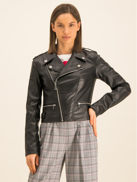 Veste En Cuir Guess Gris Pâle Taille Moyenne Femme - Style Casual Avec Col Montant