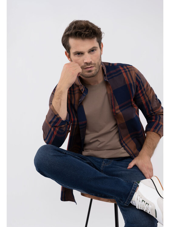Volcano Volcano Koszula K-JOSE Granatowy Slim Fit