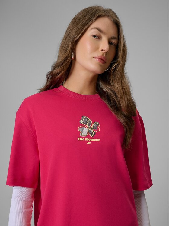 4F 4F T-Shirt CAMP Różowy ciemny Loose Fit