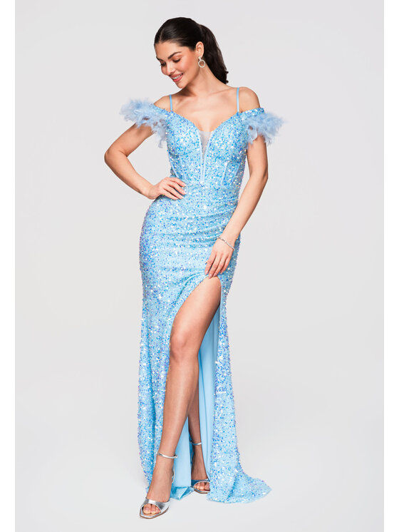 Ombre Ombre Sukienka wieczorowa LA-OM-DLR326 Niebieski Slim Fit