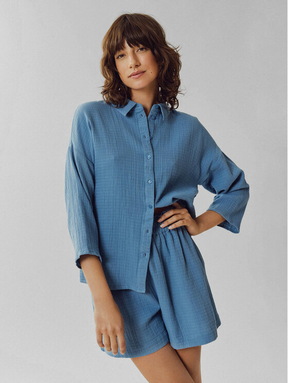 Vila Vila Camicia Lania 14089485 Blu scuro Regular Fit