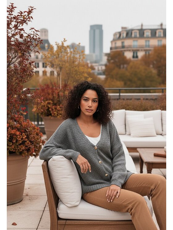 FIGL FIGL Kardigan M1241 Szary Regular Fit