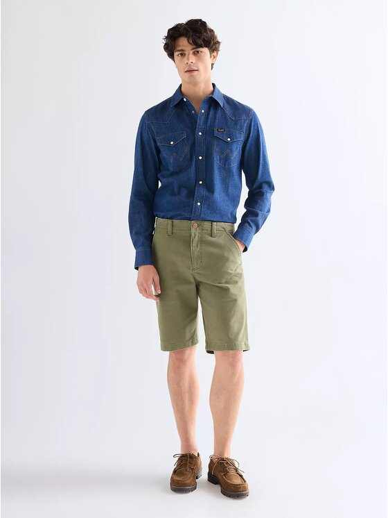 Wrangler Wrangler Szorty materiałowe CHINO SHORTS Zielony Regular Fit