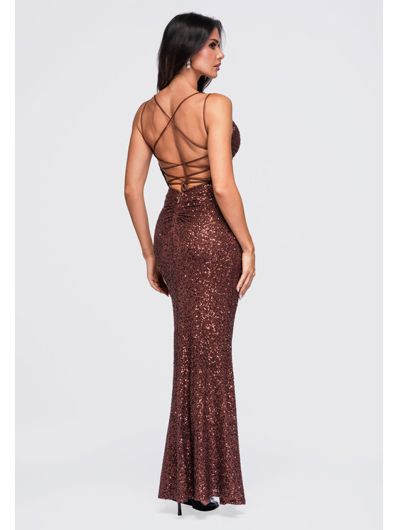 Ombre Ombre Sukienka wieczorowa LA-OM-DLR467 Brązowy Slim Fit