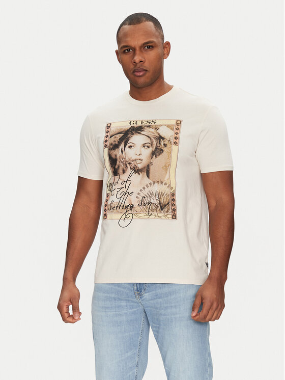 Guess Męski T-Shirt, rozmiar XS, Écru, M5GI41 KBW41