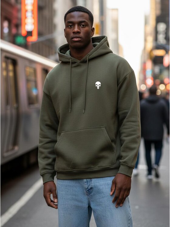 Marvel Marvel Bluza Punisher Oliwkowa Khaki Kangurka 131084 Zielony Oversize