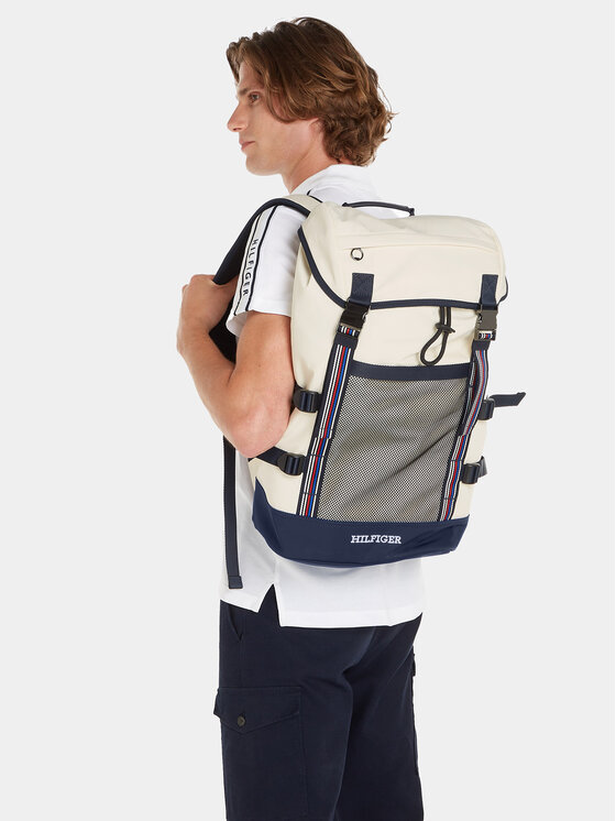 Tommy Hilfiger Sac a dos Th Monotype Flap Backapck AM0AM12305 Ecru Modivo