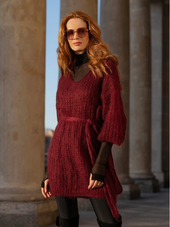 Miss LK Miss LK Kardigan MISSLKS Bordowy Oversize