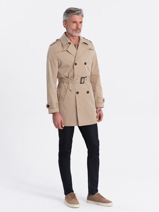 Ombre Ombre Trencz OM-COSC-0111 Beżowy Slim Fit