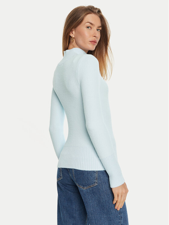 Guess Guess Bluză cu gât W2RR17 Z2YA0 Albastru celest Slim Fit