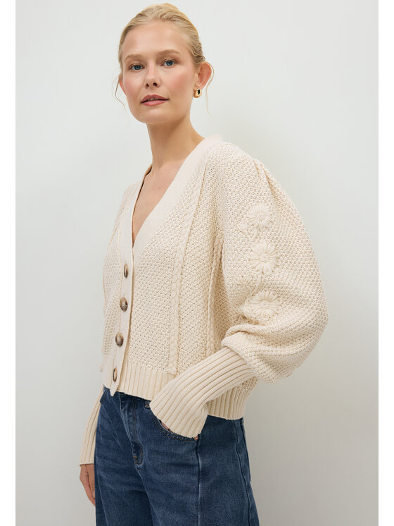 BIZUU BIZUU Kardigan LYANNA V-NECK COTTON Biały Standard Fit