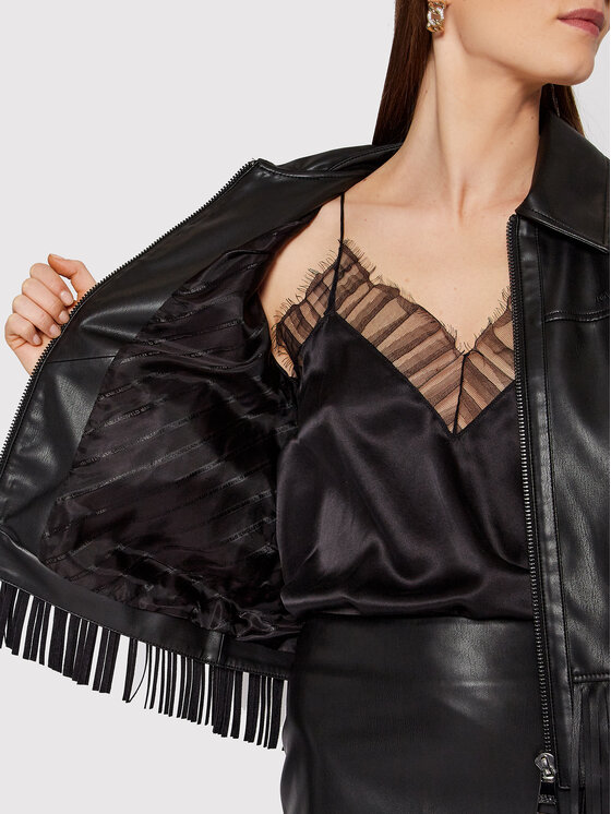 KARL LAGERFELD KARL LAGERFELD Kurtka z imitacji skóry Fringe 220W1405 Czarny Regular Fit