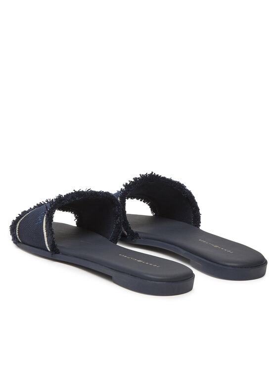 Tommy Hilfiger Tommy Hilfiger Klapki Fringe Canvas Flat Sandal FW0FW08908 Granatowy