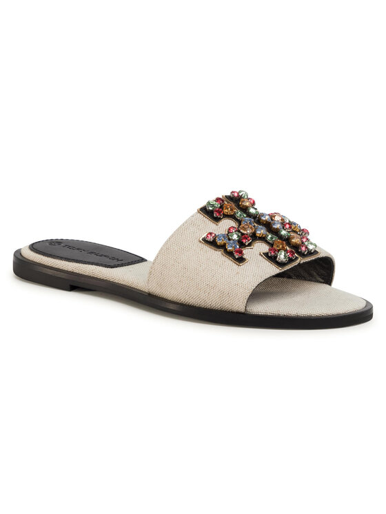 Tory Burch Mules sandales de bain Ines Embellished Slide 73256 Beige Modivo