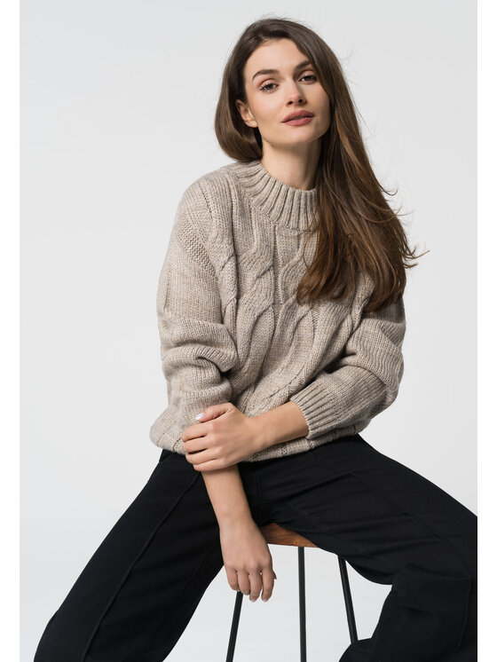 Volcano Volcano Sweter S-TAMINA Beżowy Regular Fit