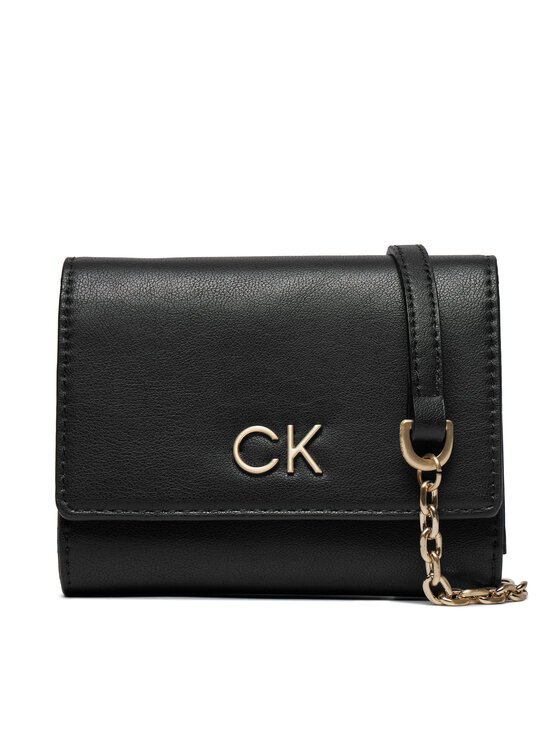 Calvin Klein Liels sieviešu maks Re-Lock Trifold Md W/Chain K60K611458 Melns