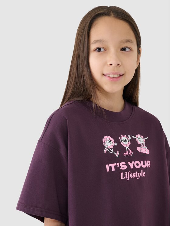 4F 4F T-Shirt 4FJRSS25TTSHF2587-50S Μωβ Cropped Fit