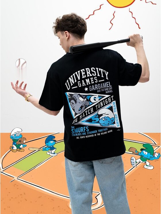 Smerfy Smerfy T-Shirt Szeroka luźna 127669 Czarny Oversize