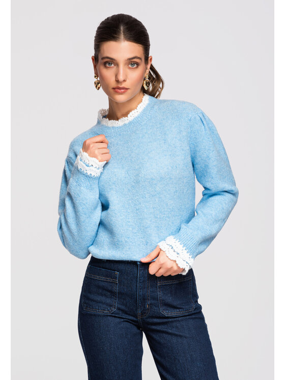 Ombre Ombre Sweter OW-SWSW-0105 Niebieski Regular Fit