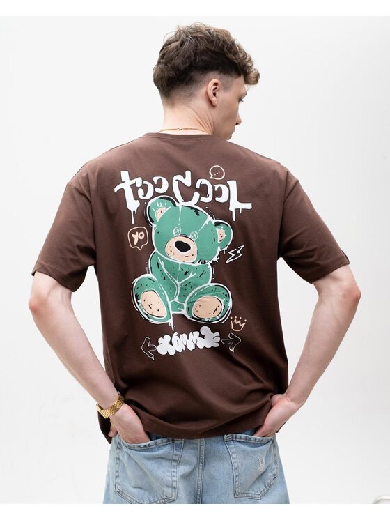 MyStars MyStars T-Shirt Koszulka Z Krótkim Rękawem Męska Brązowa MyStars Too Cool Miś M Brązowy Regular Fit